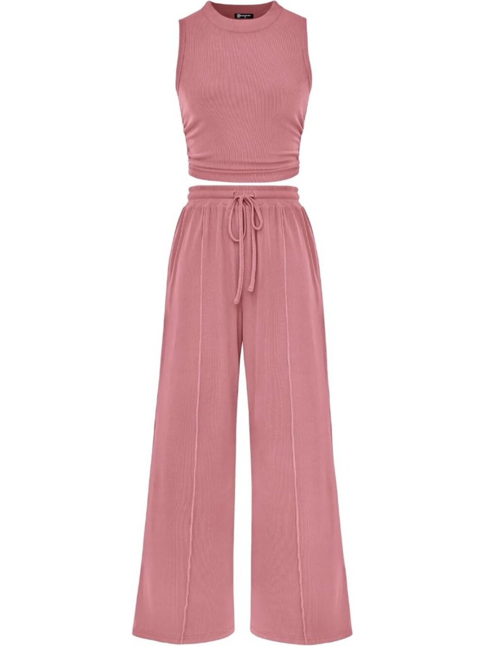 Women's Pink 2 Piece Outfits Ribbed Knit Lounge Sets Tracksuit Sleeveless